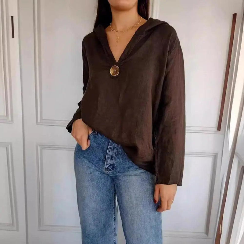 [COMPRE 1 E LEVE 2] Camisa Astrid™ em Linho de Algodão com Capuz / Design Chique, Caimento Solto e Proteção Contra o Sol!