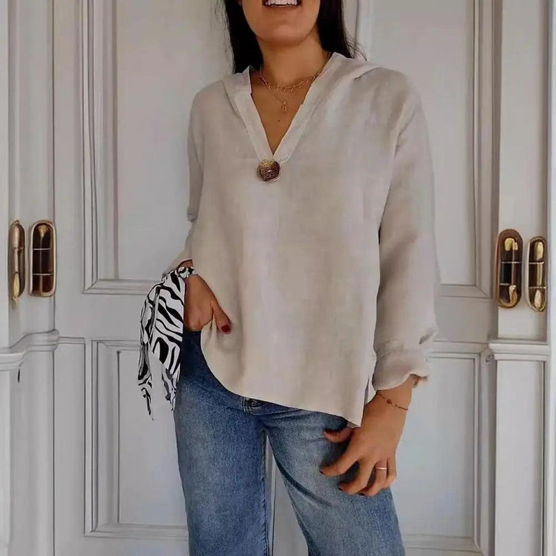 [COMPRE 1 E LEVE 2] Camisa Astrid™ em Linho de Algodão com Capuz / Design Chique, Caimento Solto e Proteção Contra o Sol!